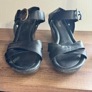 Cole Haan black leather wedges with Buckle Closer 8.5 W